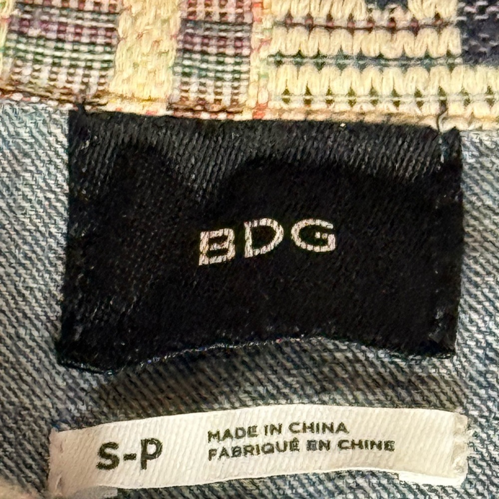 BDG Urban Outfitters Denim Jacket Aztec Knit Sleeve Multi-Color Boho Small - Picture 5 of 7